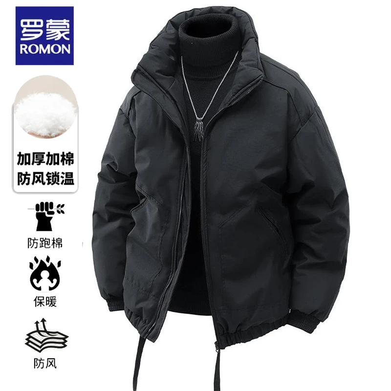 罗蒙立领棉衣男冬季2024新款弯刀袖加厚保暖棉服外套时尚户外棉袄