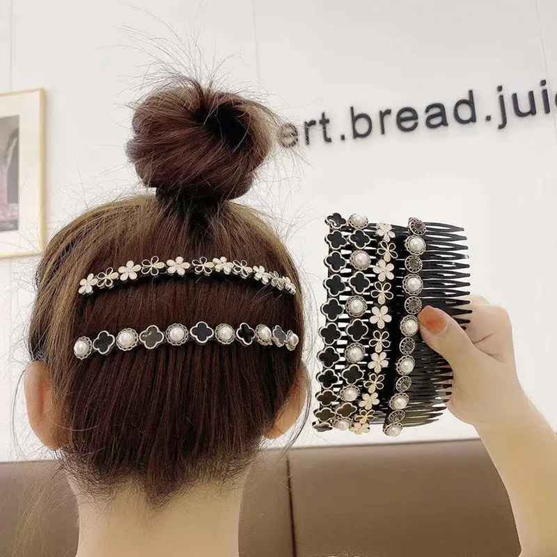 合金亚克力发饰 碎发整理神器珍珠插发梳刘海发卡后脑勺头发夹子