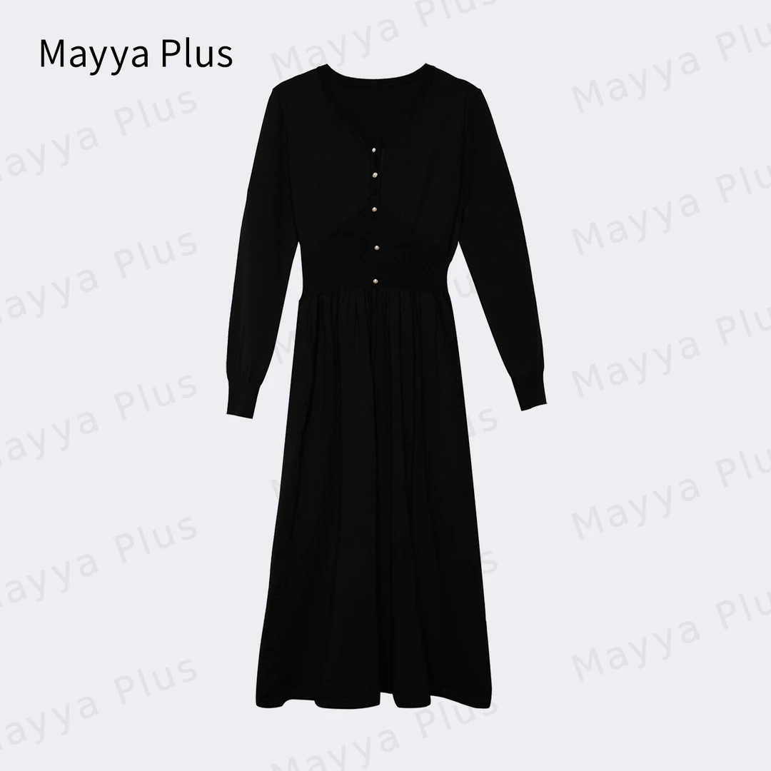 【黑桃A】Mayya Plus时尚新品气质显瘦遮肉款毛织连衣裙32336852