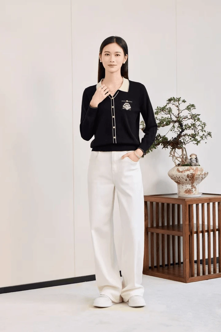 天丝小衫翻领长袖针织衫2333