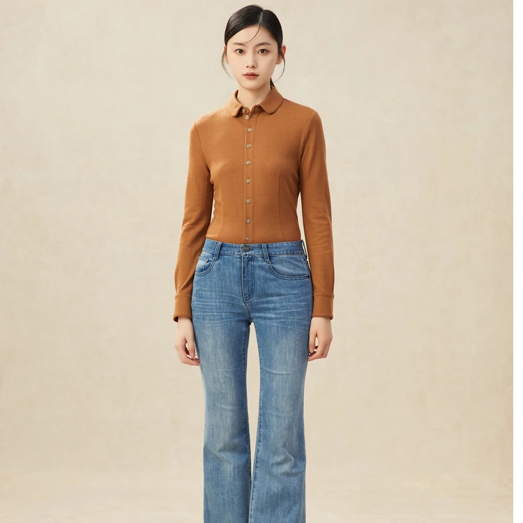 AMASS阿玛施 舒适轻职场显瘦羊毛衬衫5300528 百搭简约修身