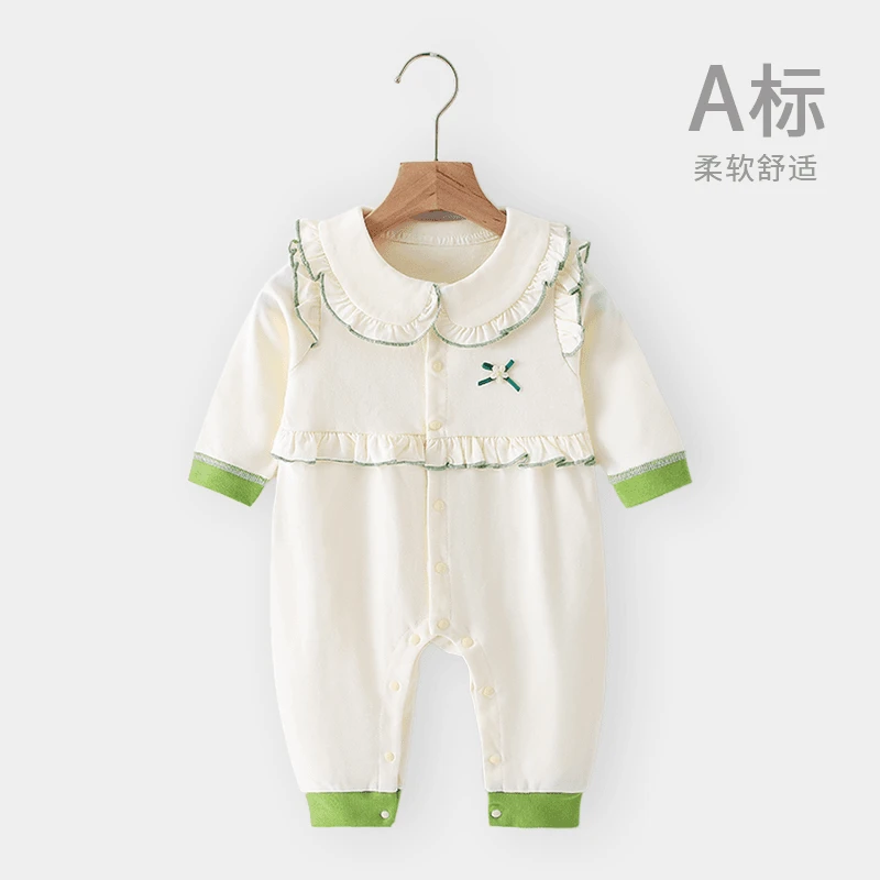 可爱女童连体衣薄款长袖连身衣ins公主风婴幼儿洋气纯棉A类爬爬服