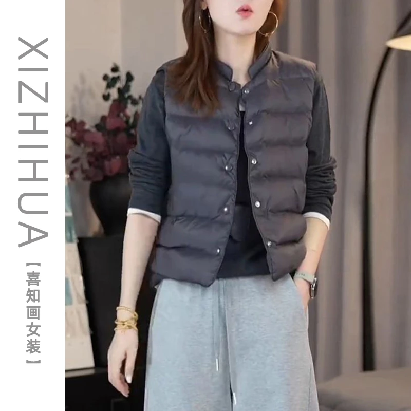 棉服马甲女款2025新款冬季宽松立领纯色百搭马夹外套无袖保暖上衣