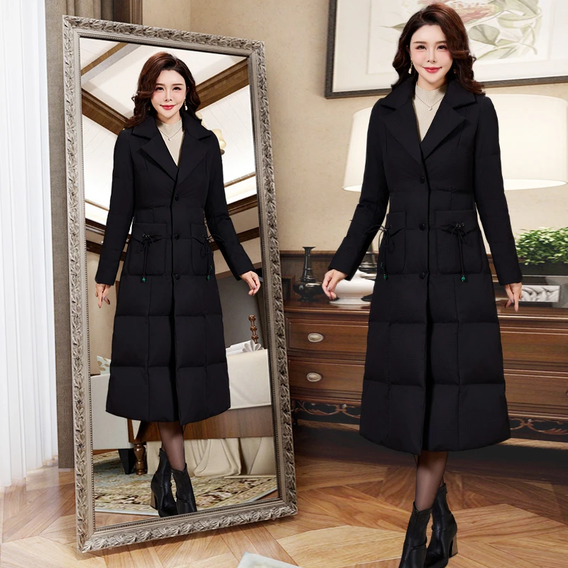 鹅绒服女2024冬季新款大码显瘦气质时尚中长款修身过膝秋冬羽绒服