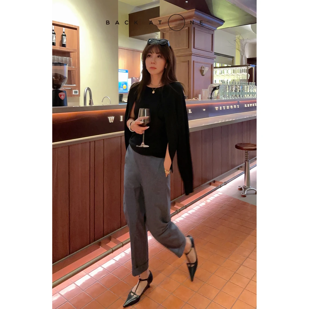 BackAtOne   "简则繁”一衣两穿撞色黑色长袖针织衫 BES-1BB053C-K