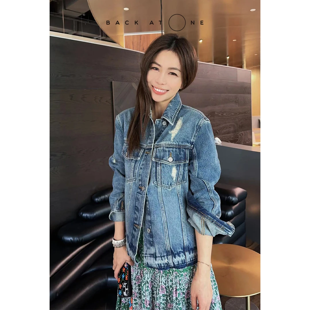 BackAtOne "叛逆丹宁"时尚感复古翻领磨破牛仔外套 BEF-1DC013C-K