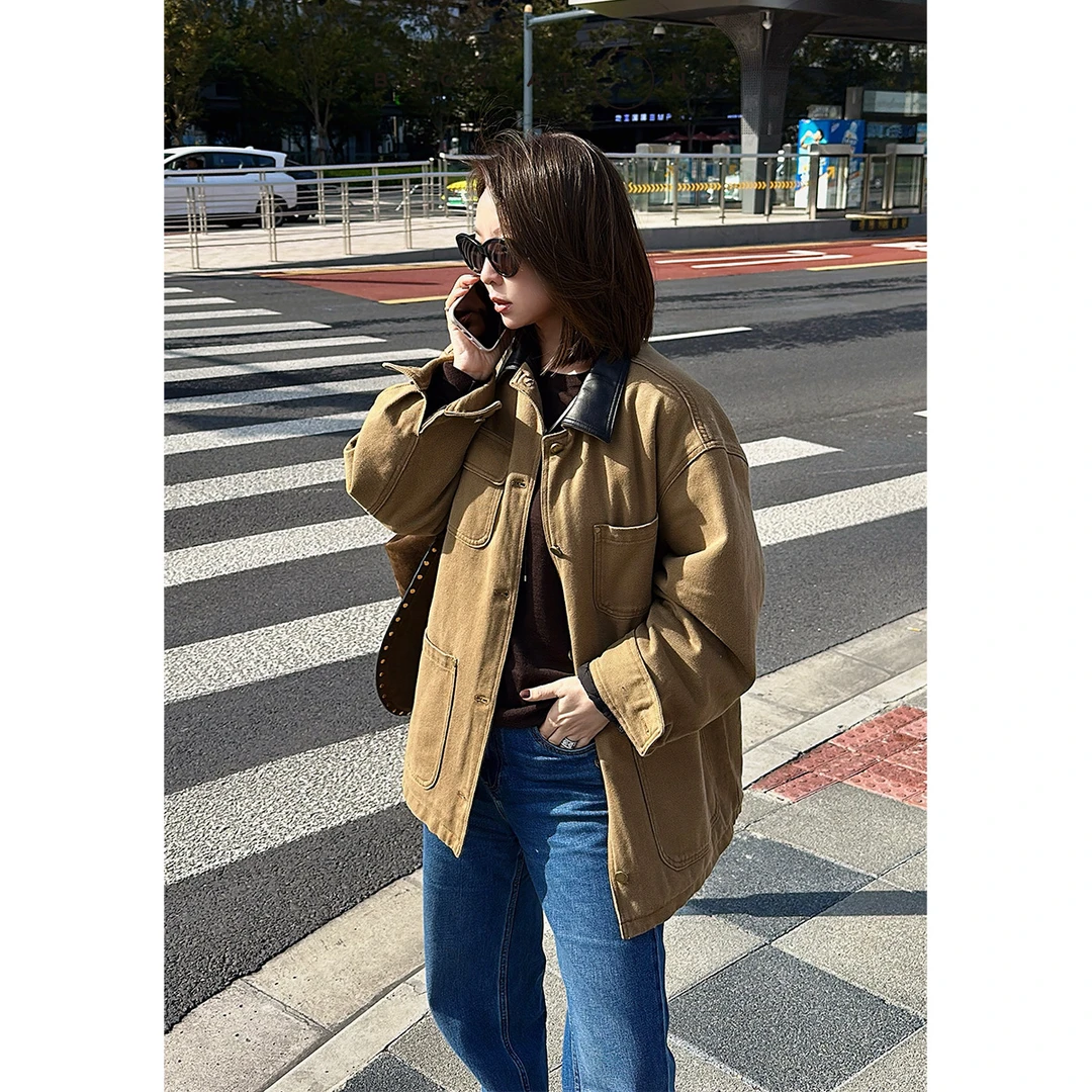 BackAtOne “加州秀场”  老钱风PU领水洗多口袋外套 BEF-1BC144M-K