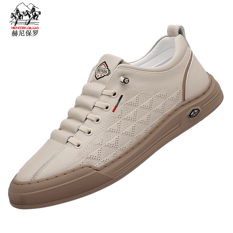 赫尼保罗2024夏季爆款镂空透气板鞋男士百搭板鞋手工缝线休闲鞋男