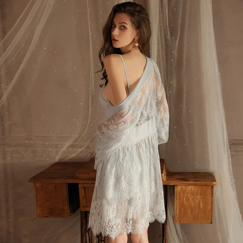 【梦幻天空】春夏月光丝露背诱惑加胸垫聚拢性感睡衣高级感纯欲风