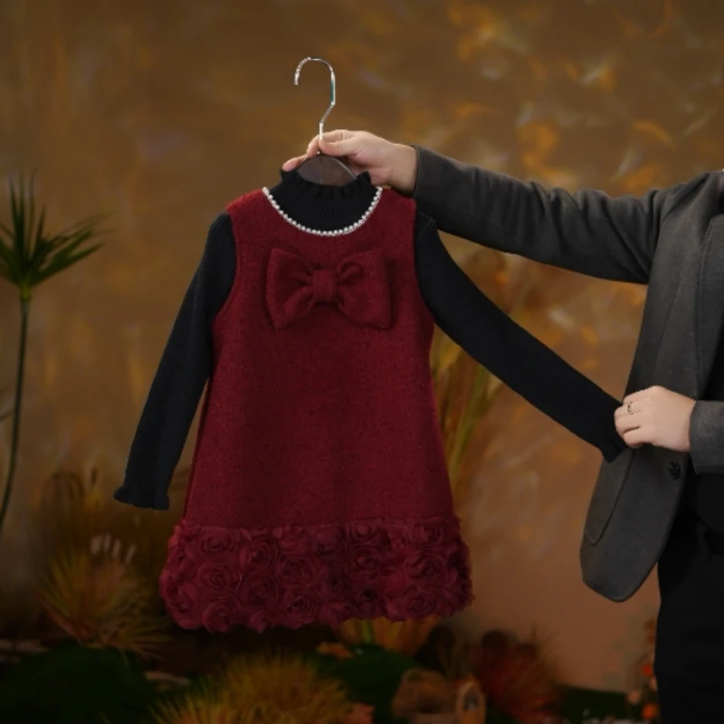 2024洋气百搭女童冬款加绒加厚连衣裙两件套