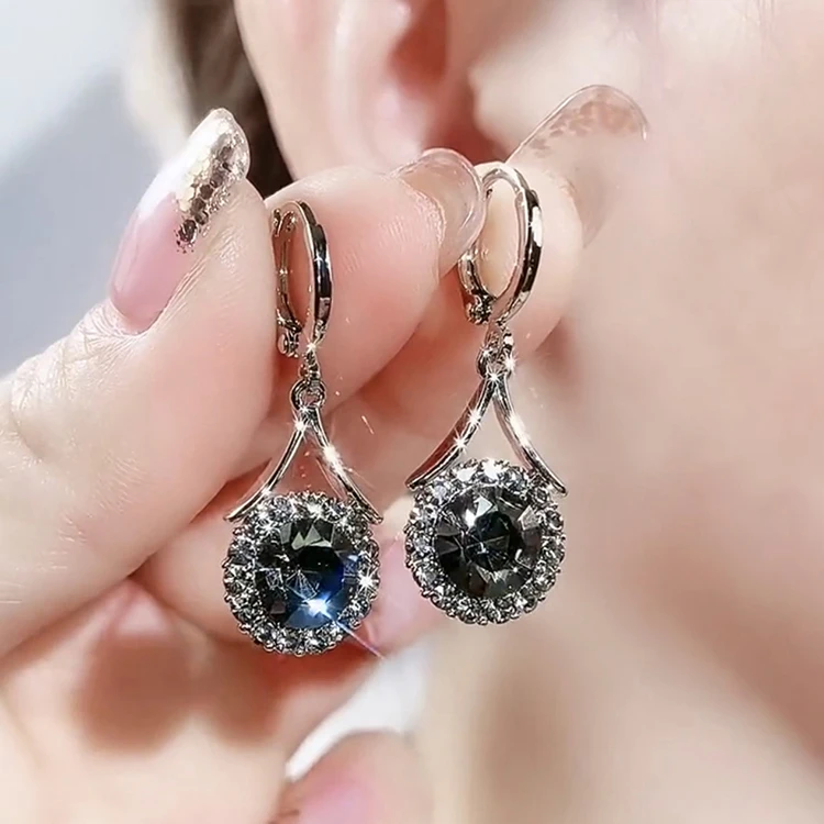 铜合金耳饰 镀18K金欧美风闪钻耳环高级感耳扣轻奢气质耳坠女首饰