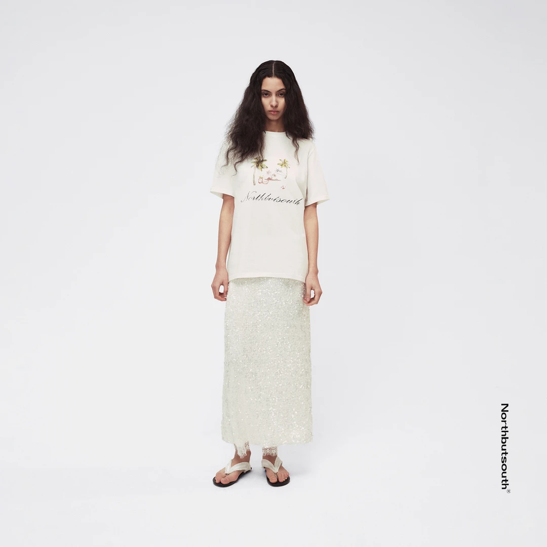 Northbutsouth- 白色蕾丝亮片半身裙