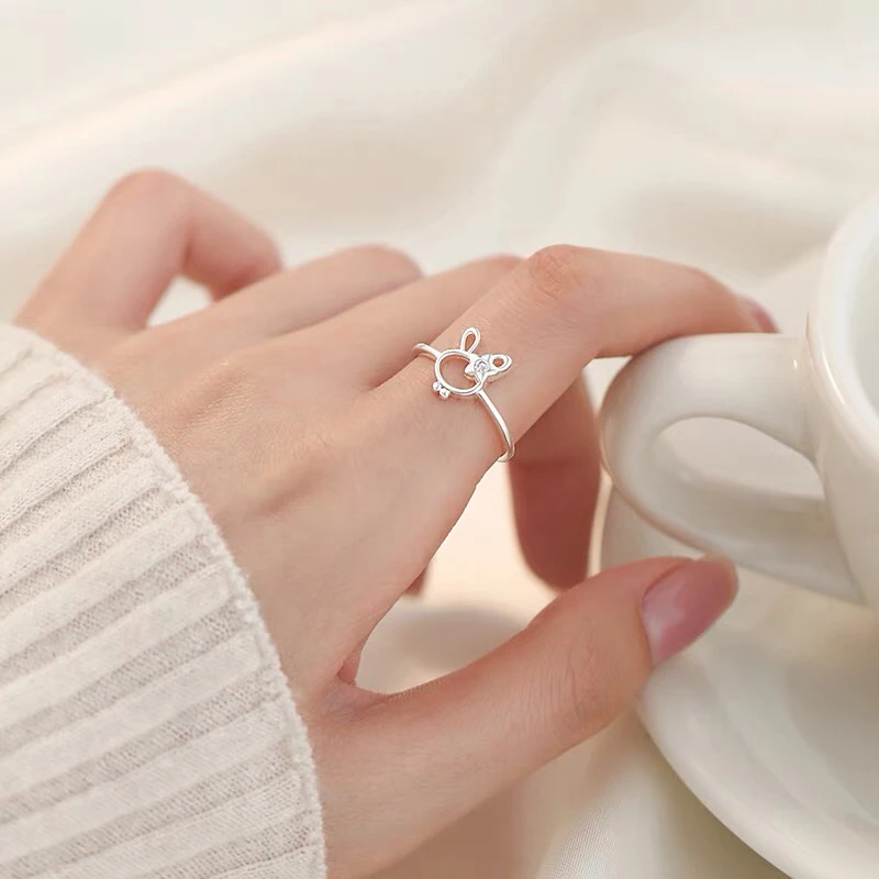 兔子戒指女食指指环简约冷淡风小众设计ins潮开口高级