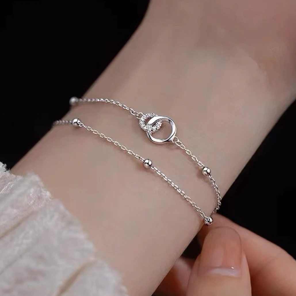 圆环手链女小众设计感百搭高级闺蜜手镯轻奢银镀手饰