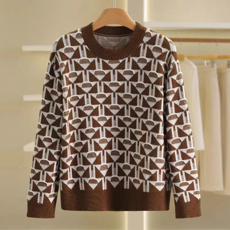 三角箭头拼色针织毛衣保暖