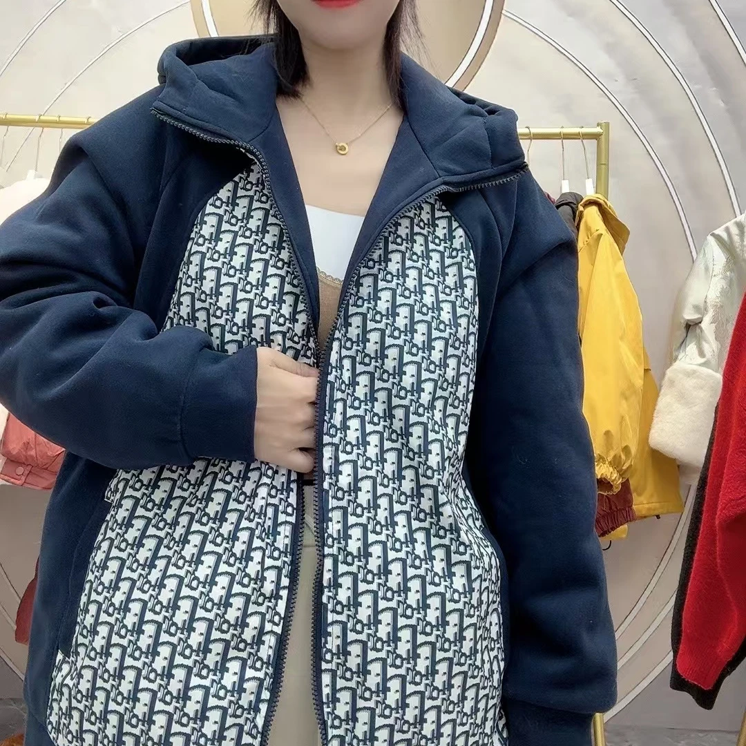 蓝色甩帽拼色加厚外套710款