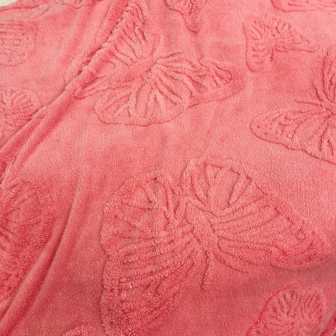 粉色蝴蝶纹塔芙加厚双人毛毯 双面绒保暖毯子