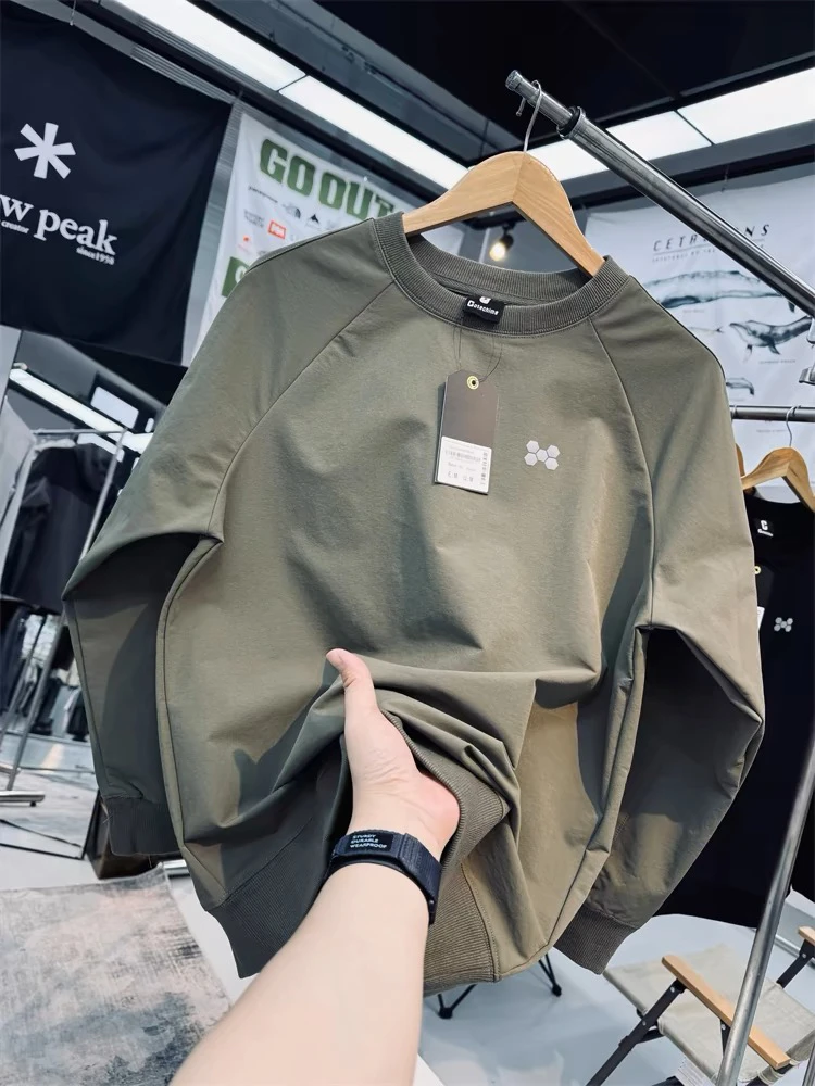 日系户外山系机能防刮耐磨登山圆领训练运动休闲卫衣插肩袖套头衫