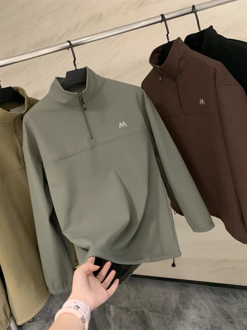 户外山系半拉链立领套头休闲加绒卫衣防刮耐磨防泼水抓绒软壳衣男