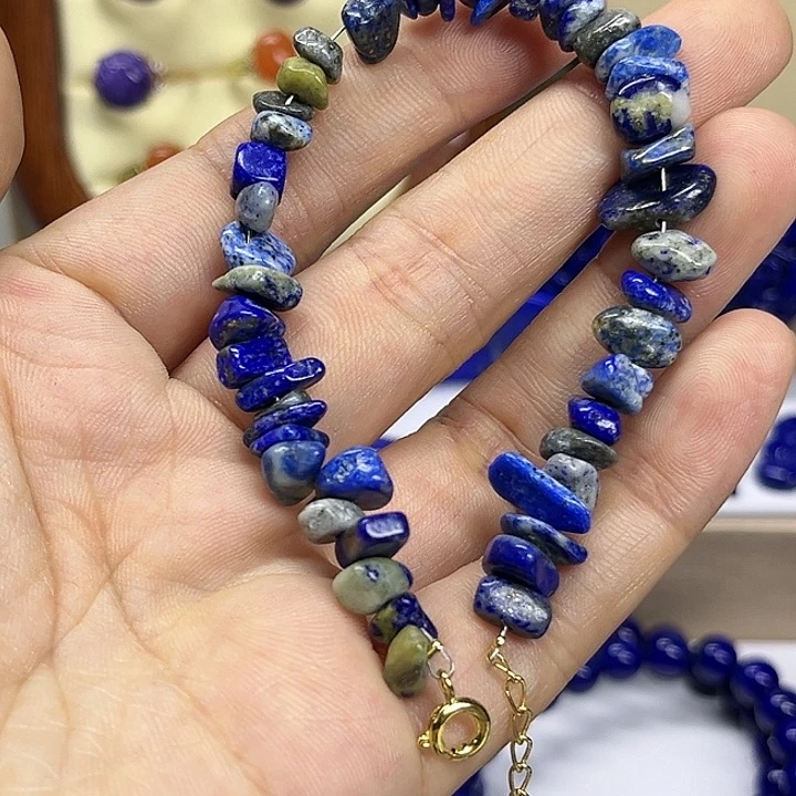 青金石手串银S925镶嵌随形手串