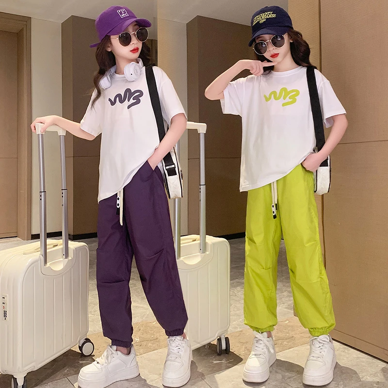 【奇妙卡依】女童夏季新款韩版洋气中大童时髦休闲发泡印花套装