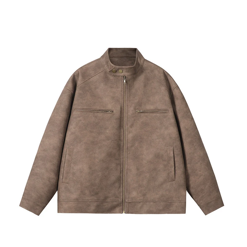 美拉德美式棕色皮衣外套男高级感cleanfi飞行夹克机车情侣棒球服