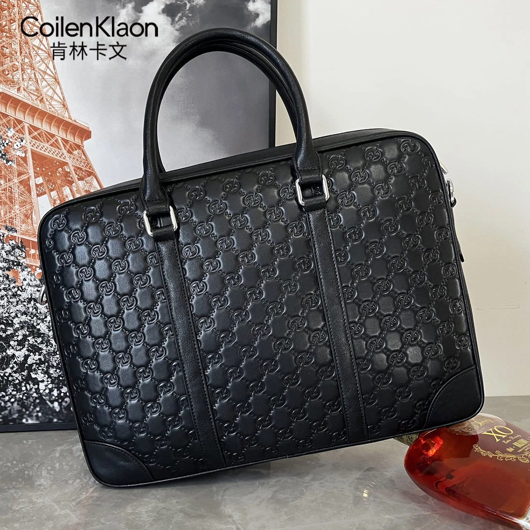 牛皮手提公文包男欧美经典商务轻奢电脑包大容量大牌奢侈品牌潮流