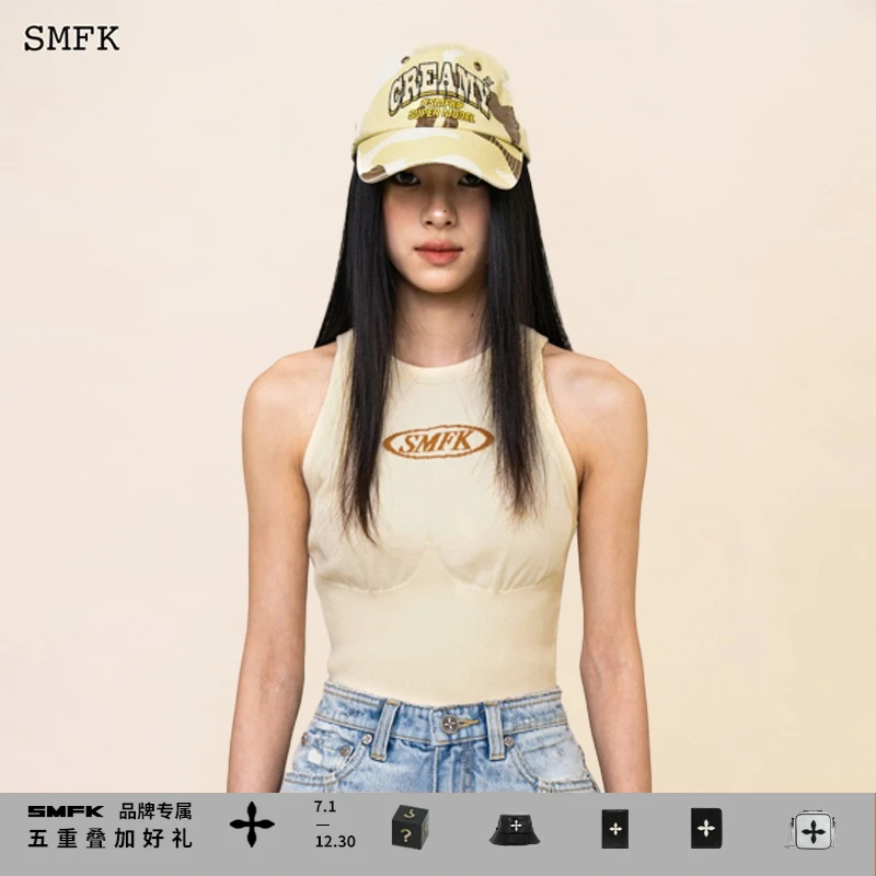 SMFK复古学院度假针织背心 UTK12CW 时尚辣妹夏季无袖上衣