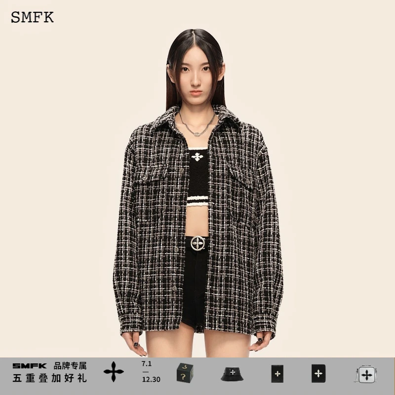 SMFK荒野世界格纹毛呢衬衫 UG015BS 吴宣仪同款工装衬衣外套