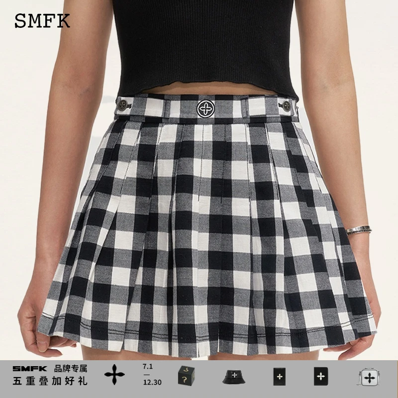 SMFKGrassland黑白草原格纹百褶裙 US004BWC黑白草原格时尚显瘦