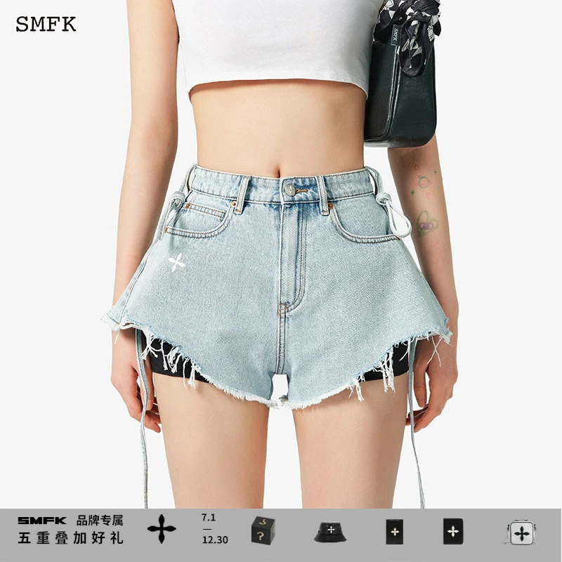 SMFK黑暗舞团牛仔裙裤 US001BL 夏季辣妹毛边时尚百搭