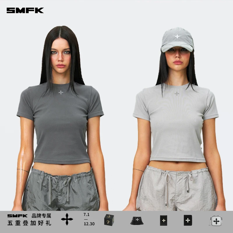 SMFK拥抱修身Tee DT008LG 女士健身简约时尚休闲百搭短款T恤上衣