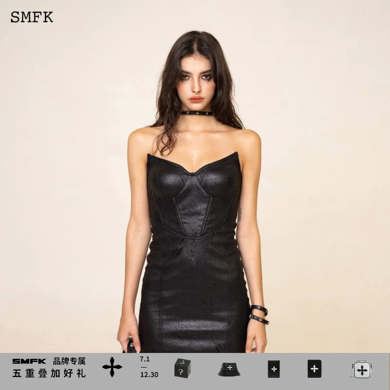 SMFK恶魔摇滚短裙 UD005BB 气质时尚人造抹胸连衣裙显瘦
