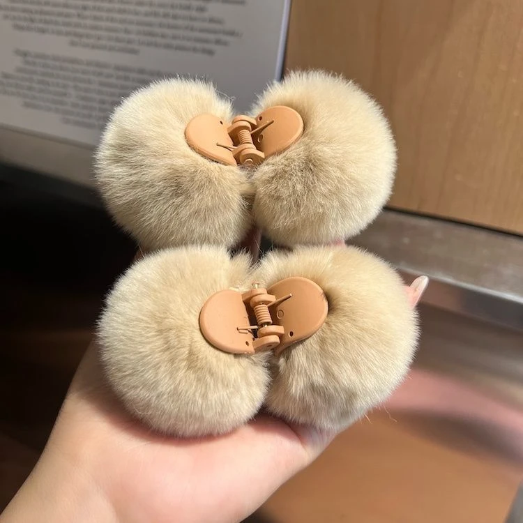 【可爱小毛球发夹】真獭兔毛抓夹秋冬网红ins毛绒小夹子丝绒小抓夹