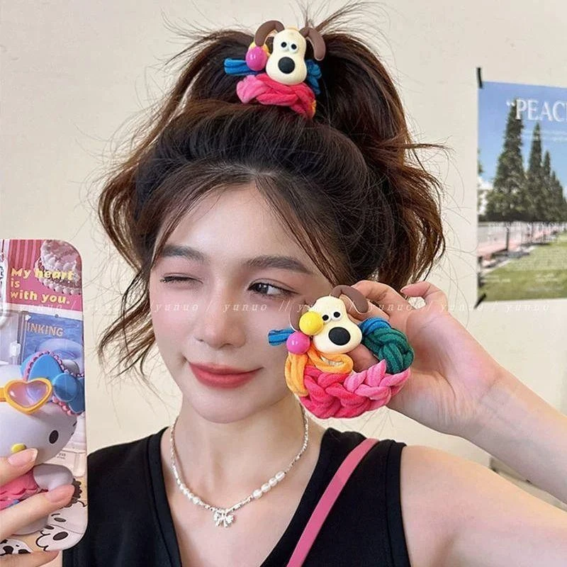 超可爱狗狗彩虹色加粗发圈2023新款头绳发绳橡皮筋彩色