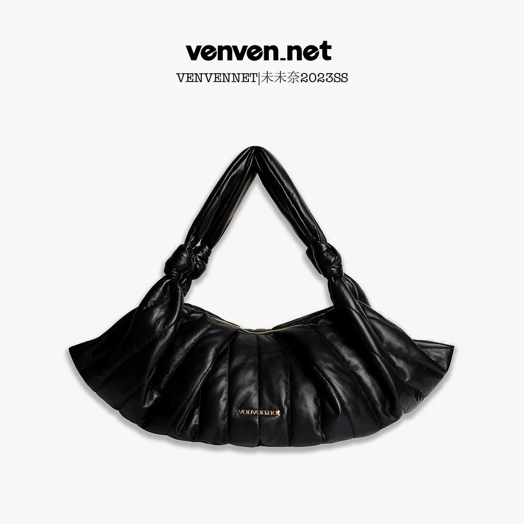 venvennet/未未奈大折纸包pu大容量单肩包饺子包黑色简约风气质款