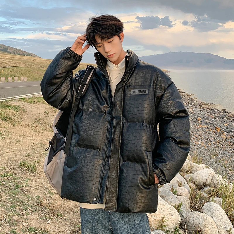 pu皮棉衣男冬季宽松潮牌美式高街潮流棉服加厚青少年痞帅棉袄外套