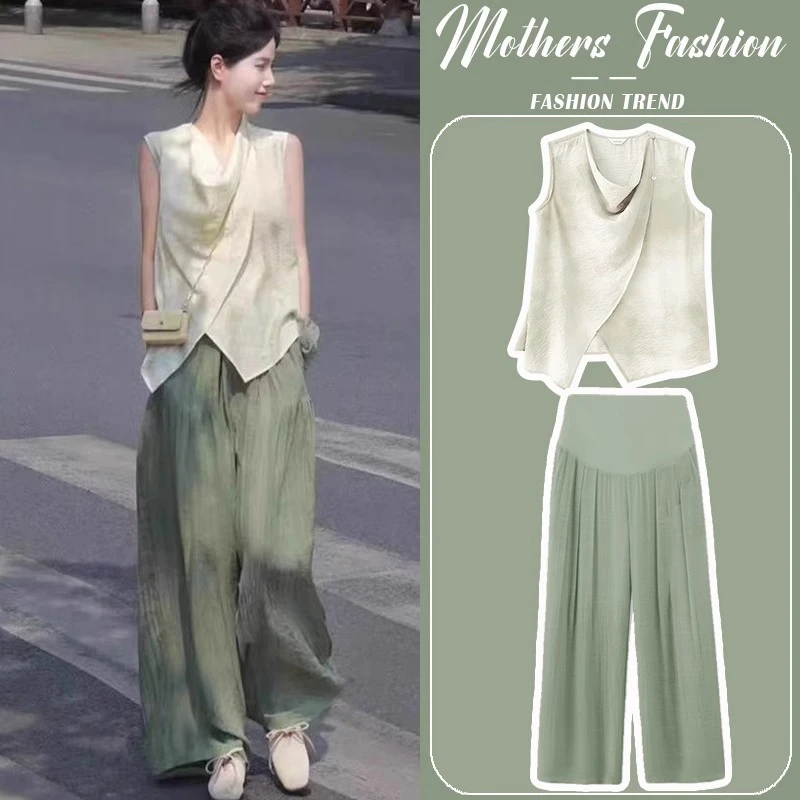 孕妇套装时尚洋气时髦薄款上衣裤子两件套2025新款夏减龄辣妈气质