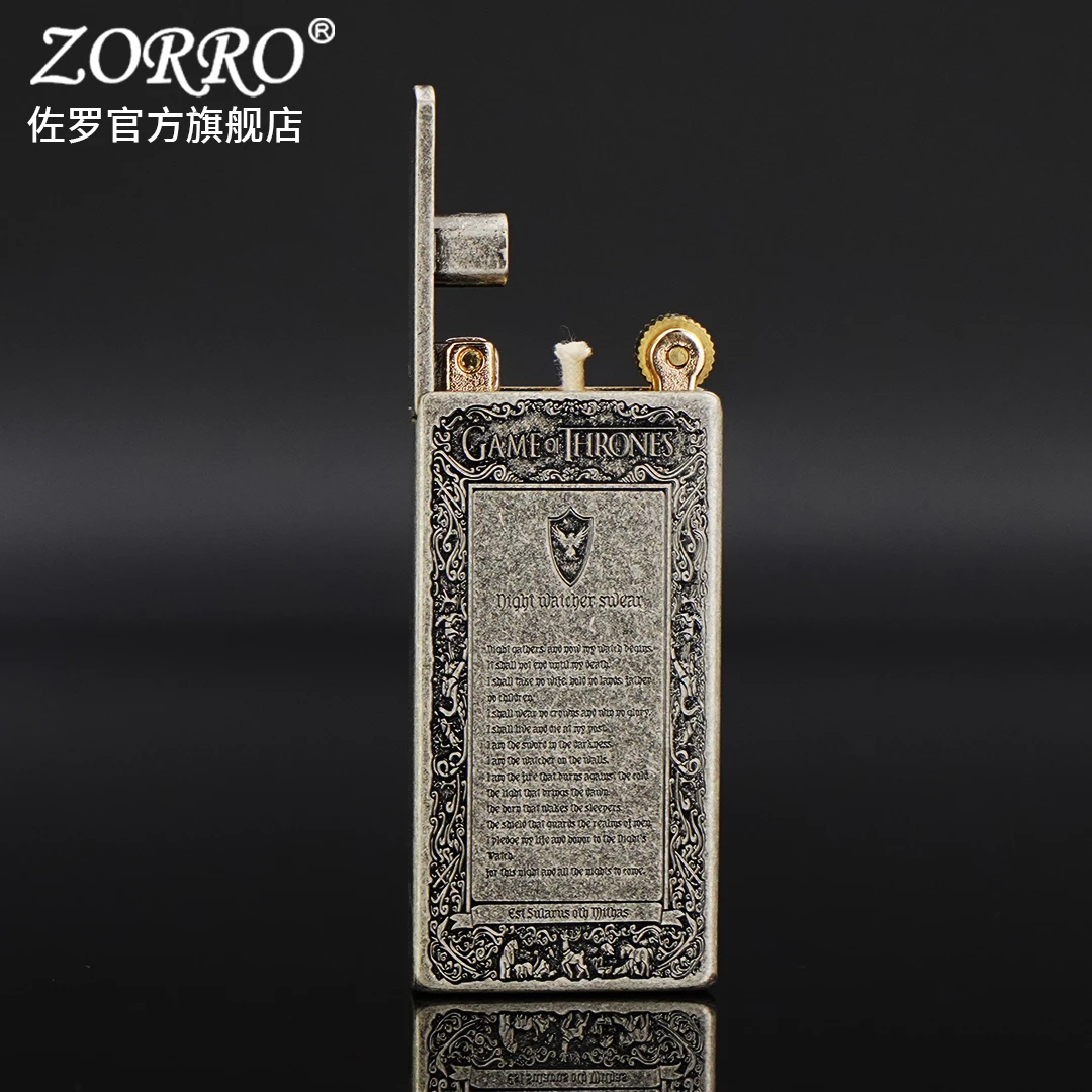 ZORRO佐罗煤油打火机男士753超薄升降机古银冰与火窄机创意礼物