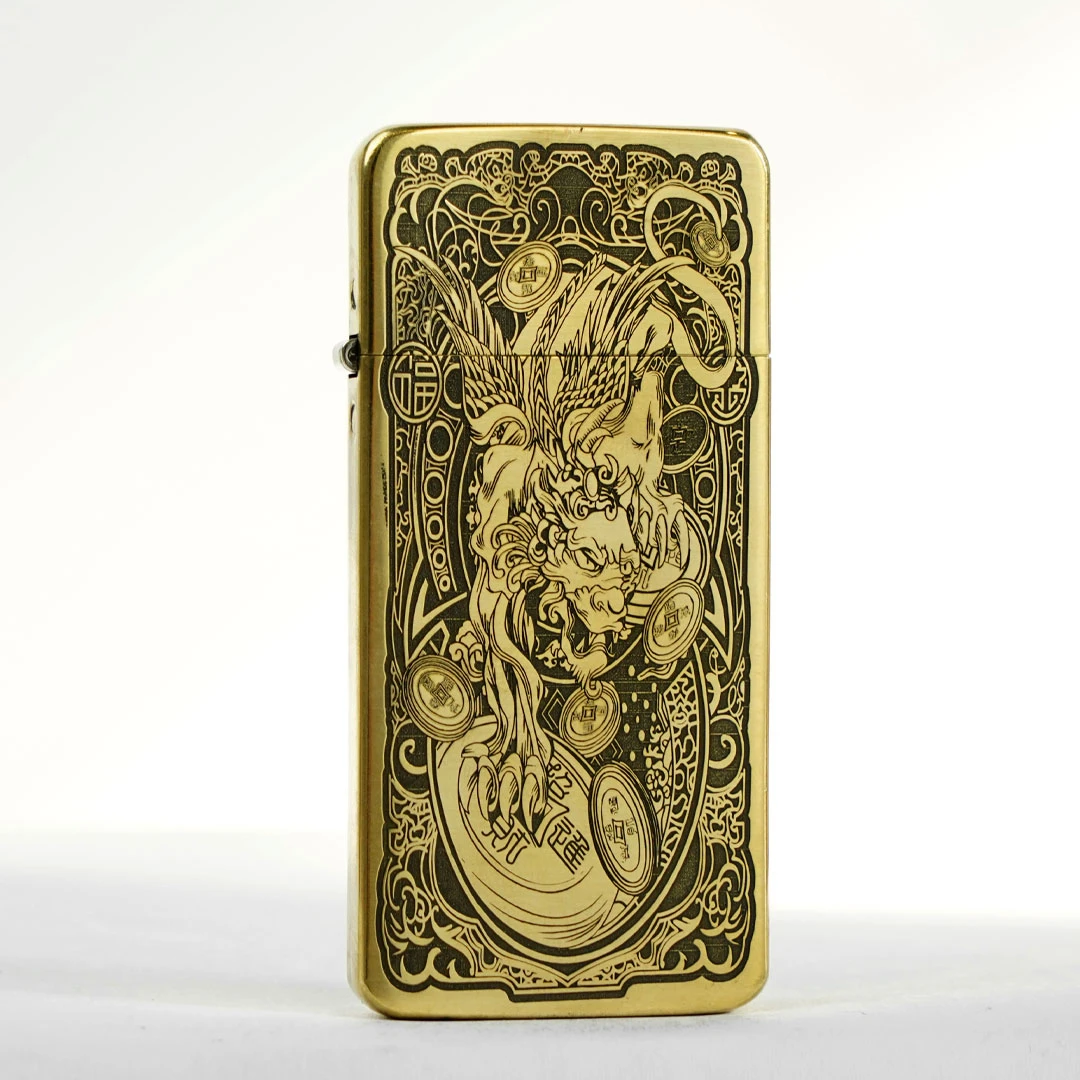 ZORRO佐罗超薄原铜貔貅创意双面精雕砂轮窄机煤油打火机 ZC5-304