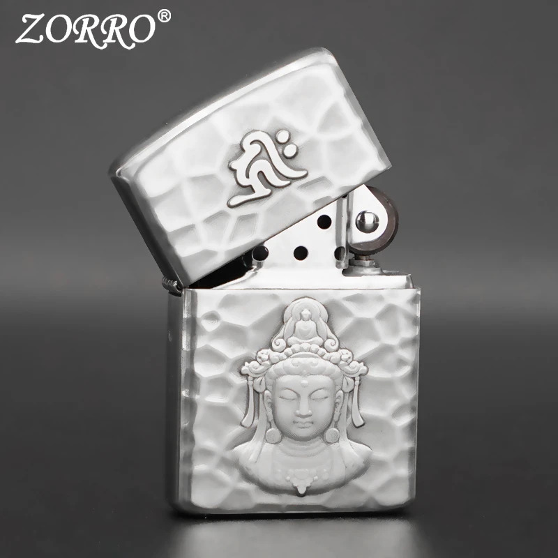ZORRO佐罗防风煤油打火机3D浮雕年轮观音白铜902S礼物送男友父亲