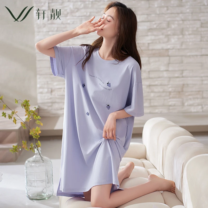 【纯棉】睡裙女夏季薄款短袖半袖中长裙夏天睡衣大码家居服连衣裙