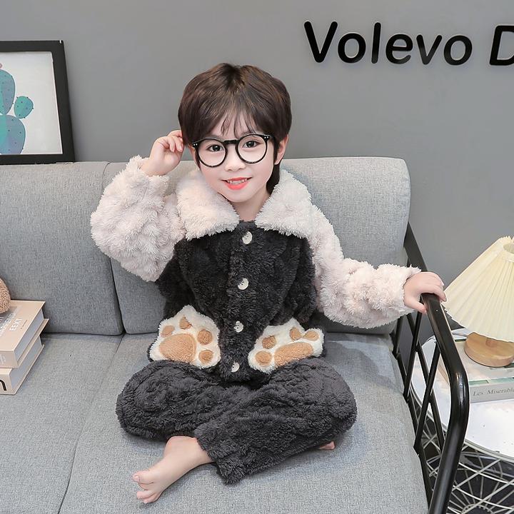 【现货】男童加厚珊瑚绒睡衣秋冬儿童法兰绒套装秋冬家居服