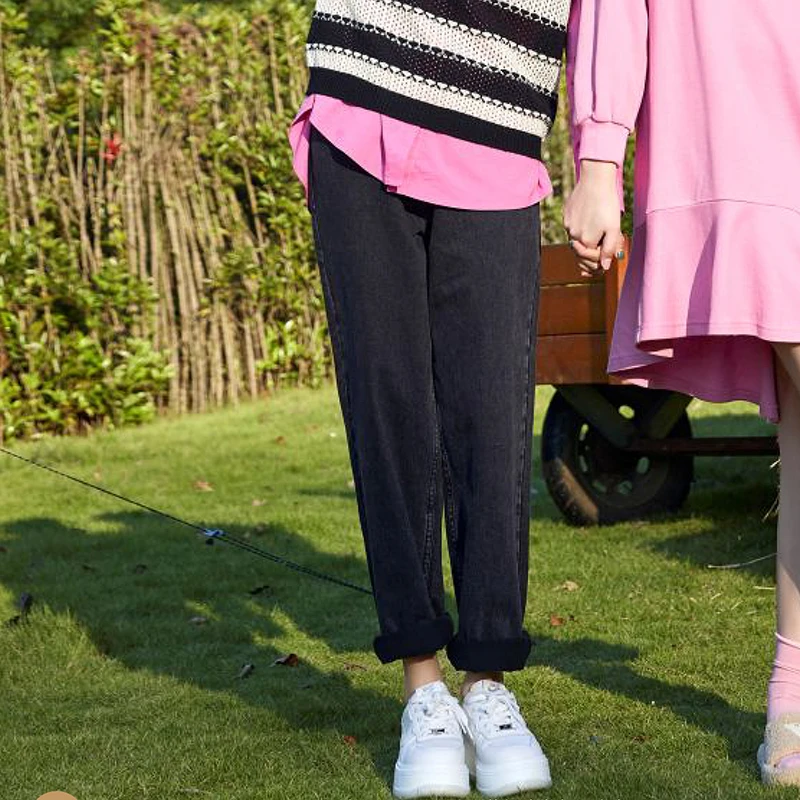 32632【觅系列】纯色不规则显瘦直筒牛仔裤31MX32C271