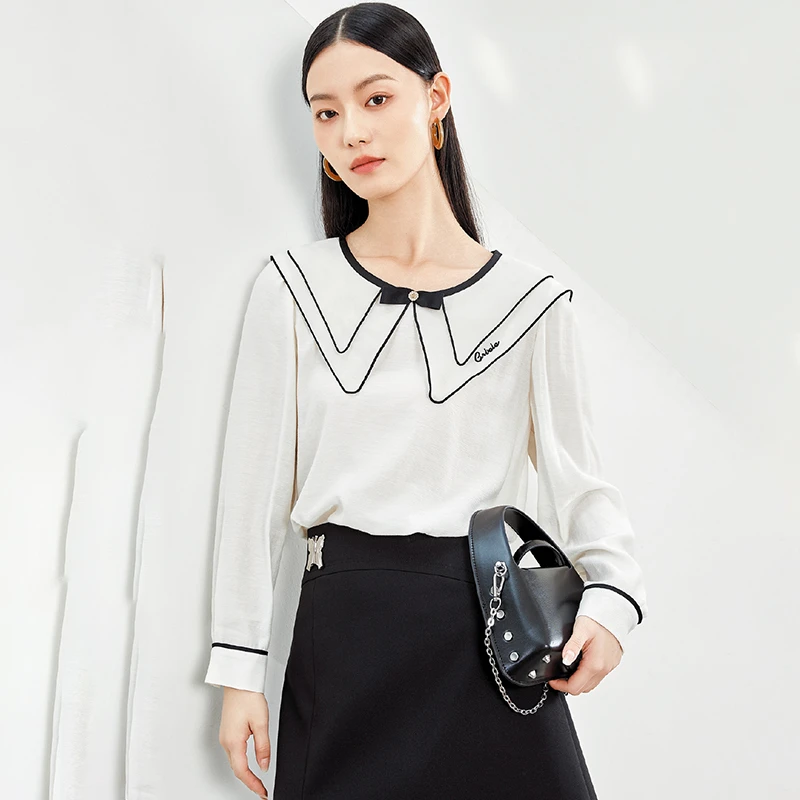 34224【XY系列】温柔风淑女披肩领气质衬衫3A21102