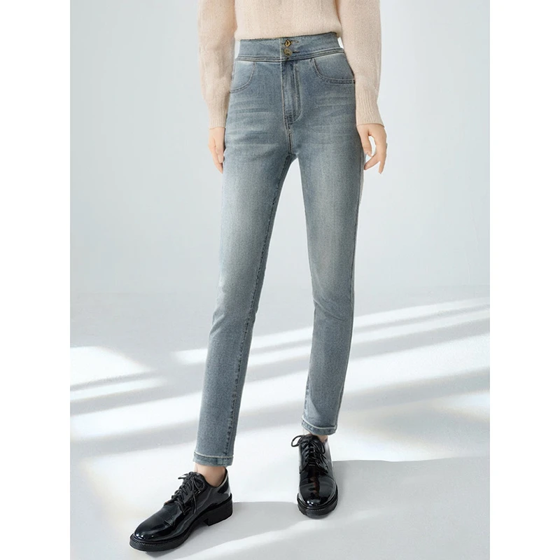 37866【H系列】高腰小黑裤修身牛仔裤411K8602