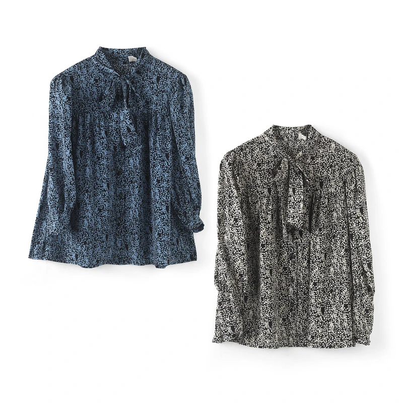 27319【然D】通勤碎花领结雪纺衬衫231RDSY063