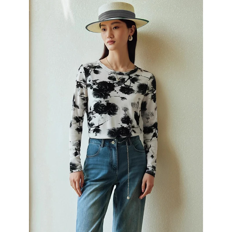 38387【依系列】水墨风复古长袖T恤1J113218D