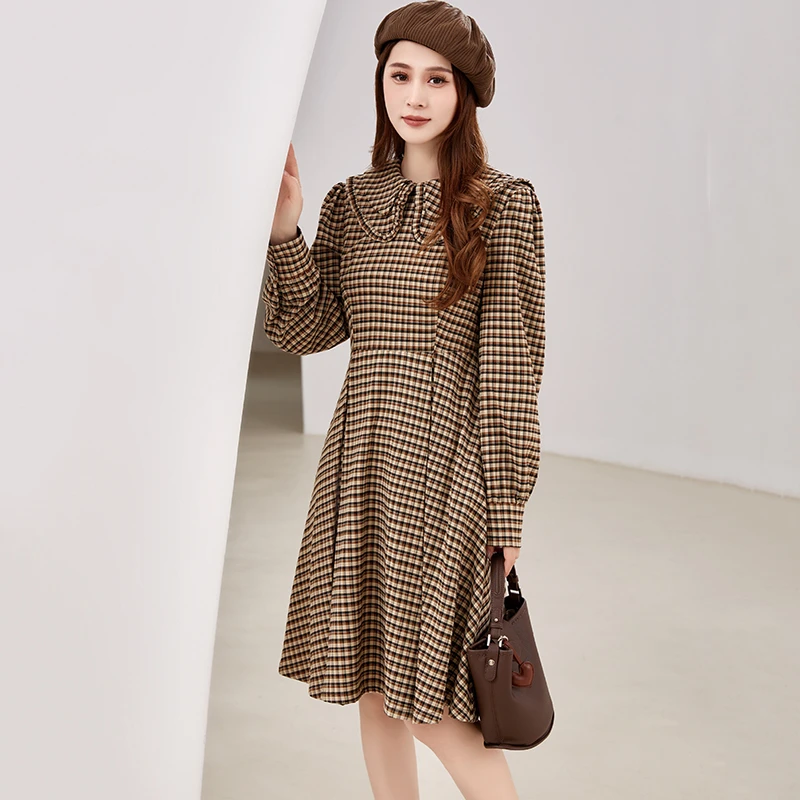 41011【画系列】娃娃领格纹连衣裙23L5239