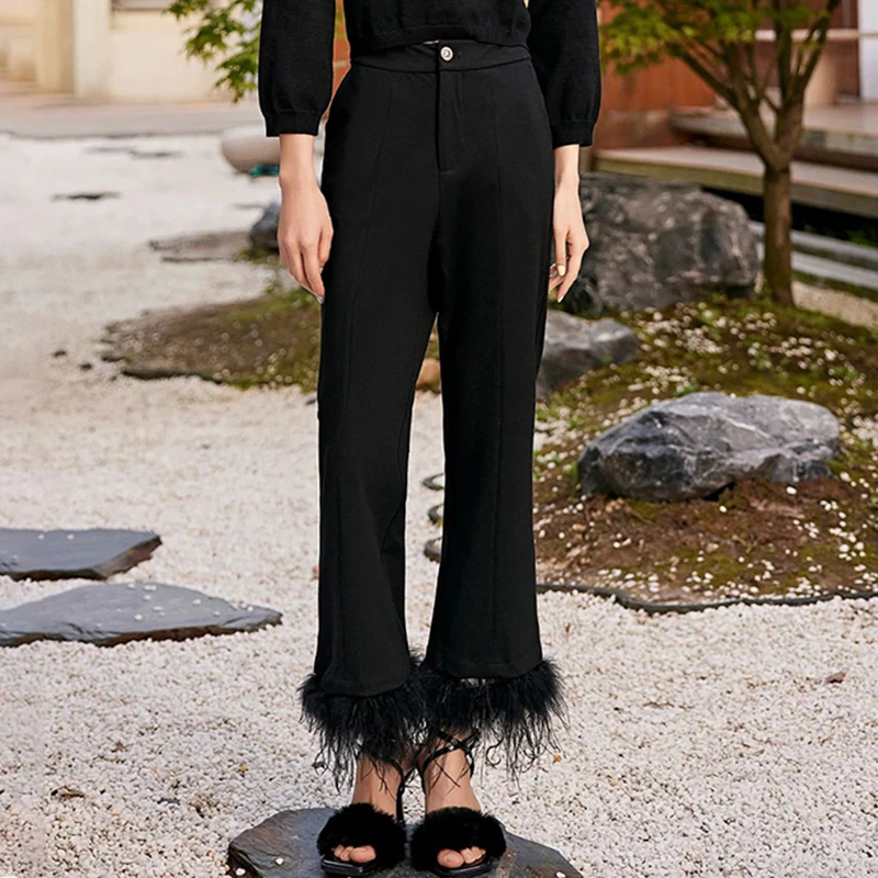 34042【觅系列】微喇可拆黑牛仔裤33MM327A153